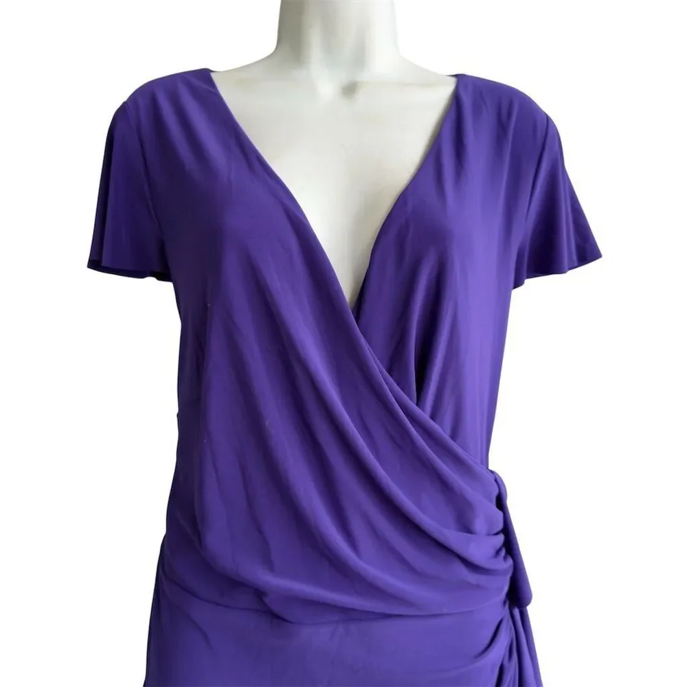 Lauren Ralph Lauren Midi Dress Women's Plus 18W Purple Faux Wrap Business Casual